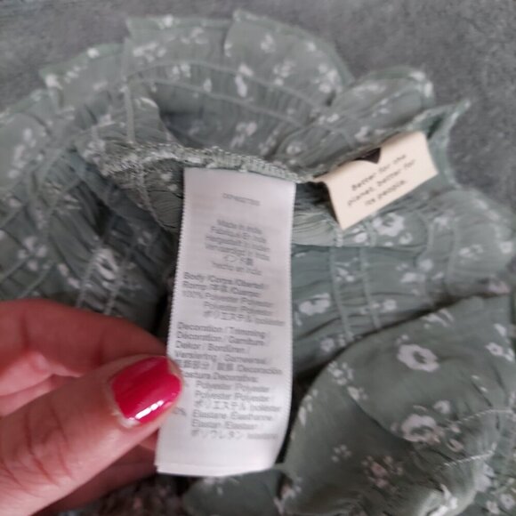 Madewell Plus NWT Lucie V-Neck Smocked Top Cottage Garden Sage Green 28W Floral - Picture 8 of 10